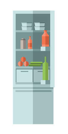 Home refrigerator with food and drink. Vector illustration in flat style, isolated on white background.のイラスト素材