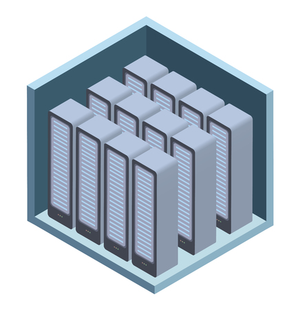 Data center icon, server room. Vector illustration in isometric projection, isolated on white background.のイラスト素材