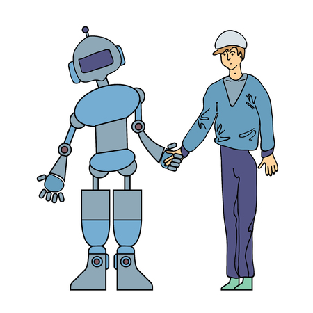 The man and the robot shake hands.のイラスト素材