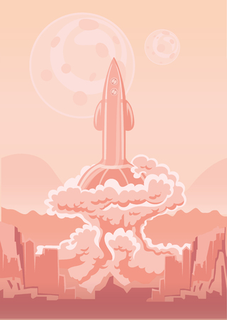 Rocket Space Ship launch. Interplanetary flight. Vector illustrationのイラスト素材
