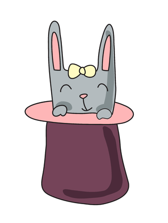 Cute rabbit in the hat. Vector illustration, isolated on white background.のイラスト素材