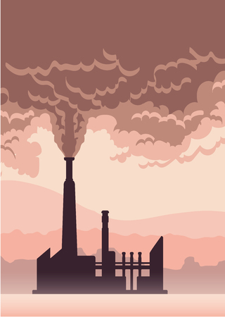 Environmental pollution poster. Cloud of smoke from a factory chimney. Vector illustration with copy space.のイラスト素材