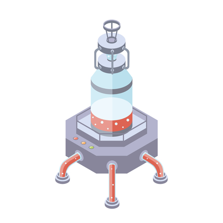Yellow tanks for liquid with pipes, chemical or food industry. Vector illustration in isometric projection, isolated on white background.のイラスト素材