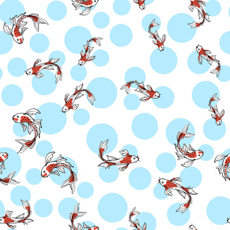 Seamless oriental pattern with Japanese carps koi. A symbol of good luck. Asian background, vector illustration. Natural fabric print design.のイラスト素材
