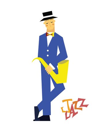 The man with the saxophone, jazz. Vector illustration, isolated on white background.のイラスト素材
