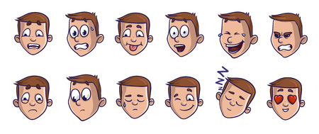 Set of head images with different emotional expressions. Emoji cartoon feces conveying various emotions.のイラスト素材