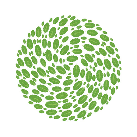 Green leaves of tree arranged in the shape of a circle. Design element, vector illustration, isolated on white background.のイラスト素材