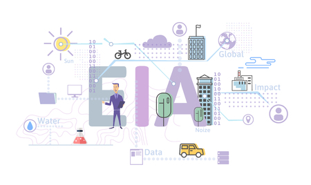 Environmental impact assessment, EIA. Assessment of the environmental consequences. Concept vector illustration in flat style, isolated on white background.のイラスト素材