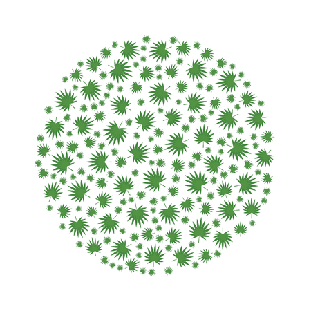 Green leaves of tree arranged in the shape of a circle. Design element, vector illustration, isolated on white background.のイラスト素材