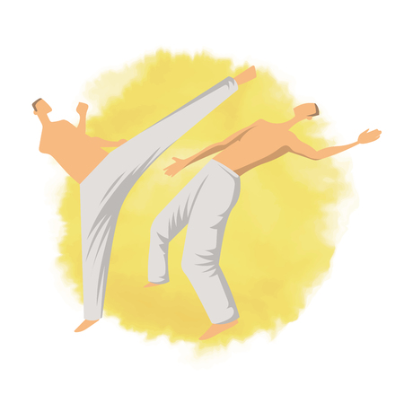 Capoeira, the traditional Brazilian martial art. Two men fighting. Vector logo illutration, isolated on white background.のイラスト素材