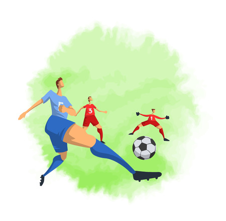 Soccer football players in abstract flat style. Vector illustration, isolated on white background.のイラスト素材