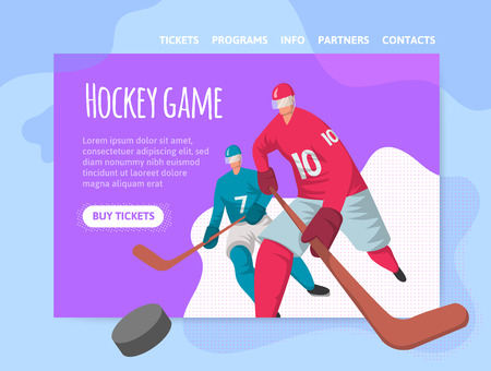 Two hockey players in abstract flat style. Vector illutration, design template of sport site header, banner or poster.のイラスト素材