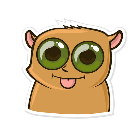 Sticker for messenger with funny animal. Hamster shows tongue. Vector illustration, isolated on white background.のイラスト素材