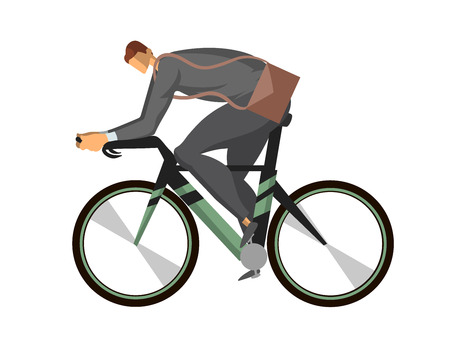 A businessman, a man in a business suit riding a bicycle. Flat vector illustration, isolated on white background.のイラスト素材