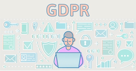 GDPR (RGPD, DSGGVO) concept illustration. General Data Protection Regulation. The protection of personal data. Vector design template of website header, banner or poster.のイラスト素材