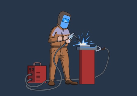 Welder in a protective mask at work