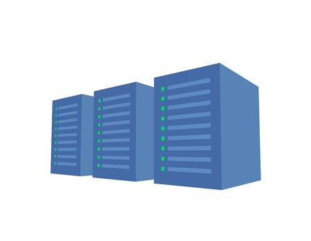 Server rack with three blue servers. Server farm, data center. Concept vector illustration. Isolated...