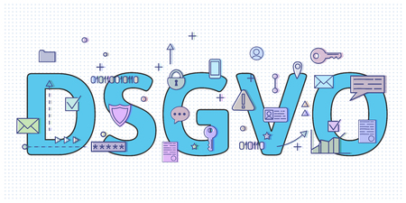 Digital and internet symbols in front of DSGVO letters.のイラスト素材