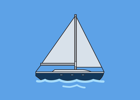 Sailboat, skipjack. Flat vector illustration. Isolated on blue backgroundのイラスト素材