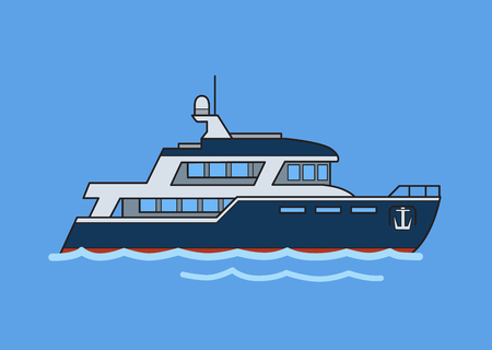 Two-deck ship, double-decker liner. Flat vector illustration. Isolated on blue background.のイラスト素材