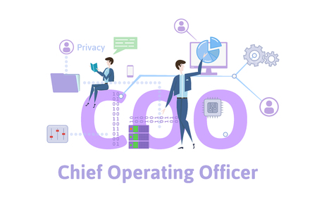 COO, Chief operating officer. Concept with keywords, letters and icons. Colored flat vector illustration on white background.のイラスト素材