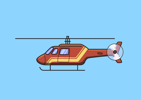 Red rescue helicopter, chopper, aircraft. Flat vector illustration. Isolated on blue backgroundのイラスト素材