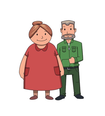 Happy senior couple smiling. Active lifestyle after retirement. Colorful flat vector illustration. Isolated on white background.のイラスト素材