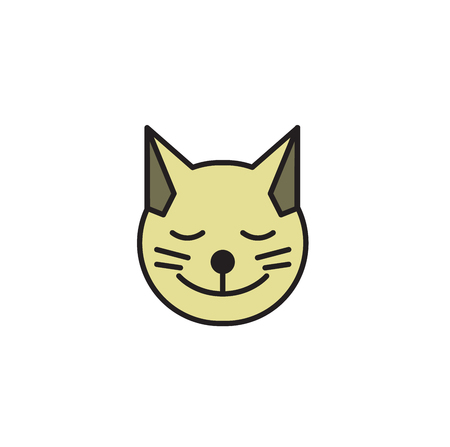 Cat head round icon. Kitten smiling face. Cartoon design icon. Colorful flat vector illustration. Isolated on white background.の写真素材