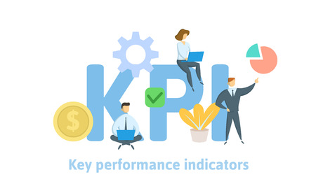 Key Performance Indicators, KPI. Concept with keywords, letters and icons. Colored flat vector illustration on white background.のイラスト素材
