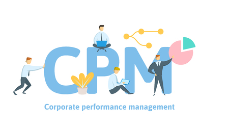 CPM, Corporate Performance Management. Concept with keywords, letters and icons. Colored flat vector illustration on white background.のイラスト素材