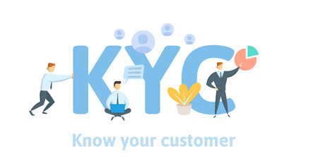 KYC, Know Your Customer. Concept with keywords, letters and icons. Colored flat vector illustration on white background.のイラスト素材