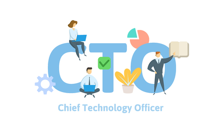 CTO, Chief Technology Officer. Concept with keywords, letters and icons. Colored flat vector illustration on white background.のイラスト素材