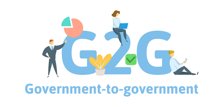 G2G, Government to Government. Concept with keywords, letters, and icons. Colored flat vector illustration. Isolated on white background.のイラスト素材