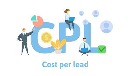 CPS, Cost Per Lead. Concept with keywords, letters, and icons. Colored flat vector illustration. Isolated on white background.のイラスト素材