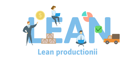 Lean Production. Concept with keywords, letters and icons. Colored flat vector illustration. Isolated on white background.のイラスト素材