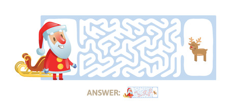 Winter Maze Labyrinth Game with answer. Help Santa find the way out of the Labyrinth.のイラスト素材