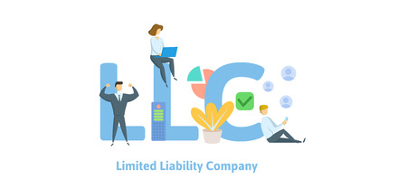 LLC, Limited Liability Company. Concept with keywords, letters and icons. Colored flat vector illustration. Isolated on white background.のイラスト素材