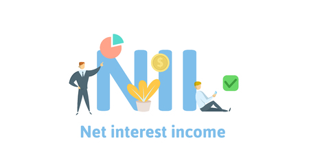 NII, Net Interest Income. Concept with keywords, letters and icons. Colored flat vector illustration. Isolated on white background.のイラスト素材