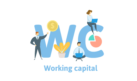WC, Working Capital. Concept with keywords, letters and icons. Colored flat vector illustration. Isolated on white background.のイラスト素材