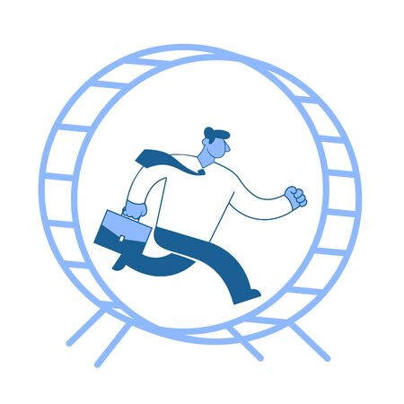 Businessman in white shirt running in a wheel like a hamster.のイラスト素材