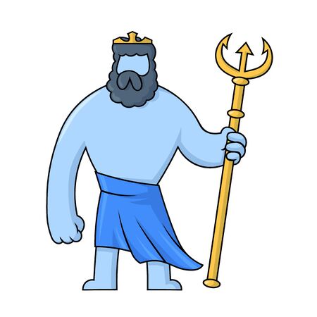 Poseidon, ancient Greek god of the sea with trident. Ancient Greece mythology. Flat vector illustration. Isolated on white background.のイラスト素材