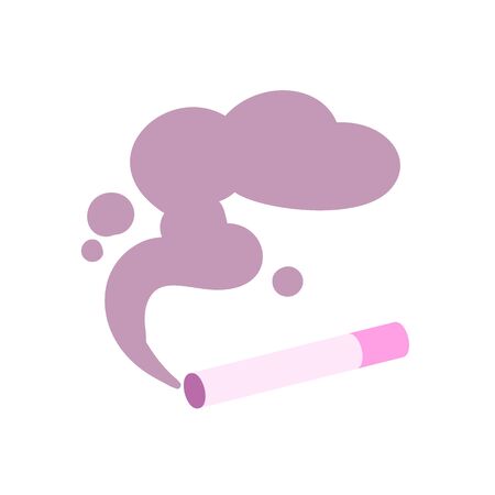Burning cigarette with smoke. Cartoon design icon. Colorful flat vector illustration. Isolated on white background.のイラスト素材