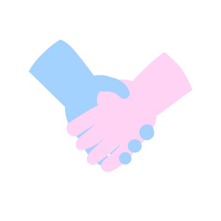 Cartoon handshake icon. Cartoon design icon. Colorful flat vector illustration. Isolated on white background.のイラスト素材