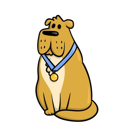 Cute cartoon champion dog with gold medal on the neck.のイラスト素材