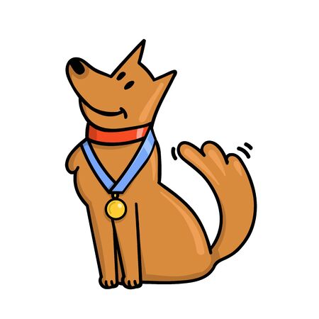 Cute cartoon champion dog with gold medal on the neck.のイラスト素材