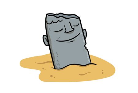 Smiling stone idols sticking out of the sand.のイラスト素材