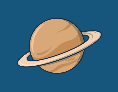 Cartoon Saturn, planet with rings. Flat vector illustration on blue background.のイラスト素材
