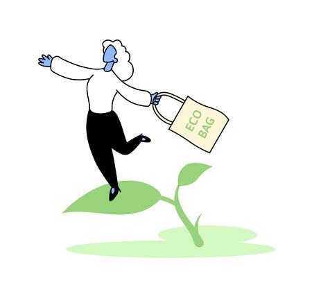 Happy young woman with an eco bag.のイラスト素材