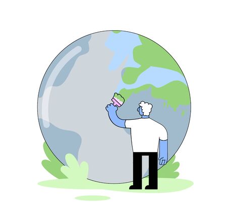 Cartoon man painting earth, globe.のイラスト素材
