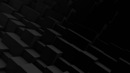 Minimalistic black 3d cubes geometric background. Modern abstract raster illustration, 3d rendering....